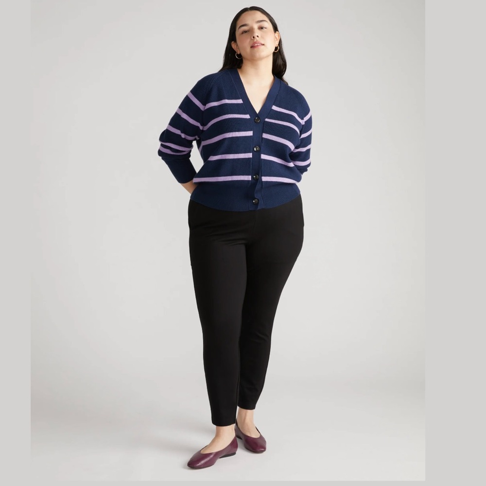 NWT Universal Standard Better-Than-Wool Cardigan, Navy/Purple Stripe, Sz S_14-16